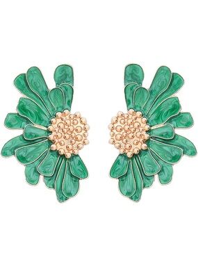 Anthropologie Green Enamel Floral Cluster Earrings